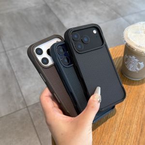Luxury Woven Lattice Case for iPhone 17 16 15 Pro Max Matte Full Coverage Wireless Charge Shockproof Corners Back Cover