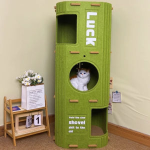 HATELI Cat Climbing Frame Scratch Resistant Integrated Felt Cat Cave Space Saving Safe Cat House for Pet Play Sleeping Tunnel Condo with Hanging Ball Toy 37x37x60cm 37x37x90cm