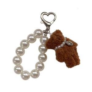 Delicate Bear Pendant with Imitation Pearls Bead Chain Fashionable Bag Pendant Unique Keychain for Girls and Women