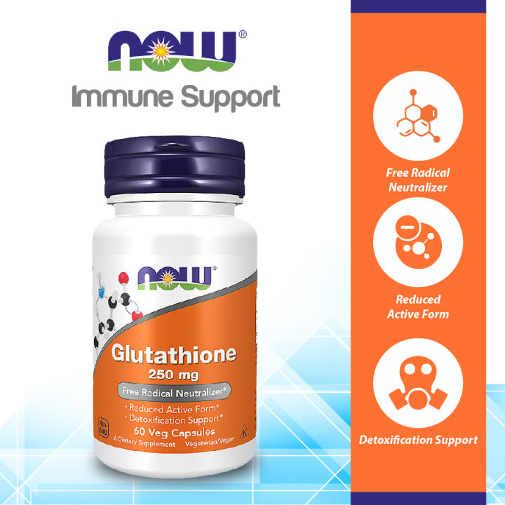 NOW Foods Supplements, Glutathione 250 mg, Detoxification Support*, Free  Radical Neutralizer*, 60 Veg Capsules
