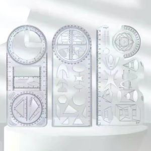 [tianjunmaoyi] 1PCS Multi Functional 360 ° Movable Geometric Drawing Ruler For Primary School Mathematics Students Portable Transparent 3D Flat