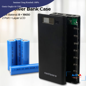 Taffware DIY Power Bank Case 8x18650 2 Port Display - A8 - Black