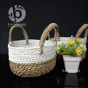 Keranjang Hampers Tempat Parcel Anyaman Seagrass Bulat Diameter 20cm Kerajinan Anyaman Jogja