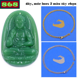 Mặt Phật Đại nhật như lai đá thạch anh xanh lá kèm dây chuyền inox mặt Phật bản mệnh mặt dây chuyền Phật