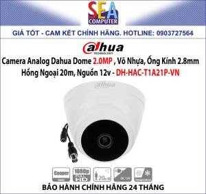 Camera Analog Dahua Dome 2.0MP Võ Nhựa Ống Kính 2.8mm Hồng Ngoại 20m Nguồn 12v - DH-HAC-T1A21P-VN