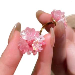 Adjustable Hydrangea Flower Resin Rings Colorful Beaded Comfortable Holiday Rings Resin Texture for Women