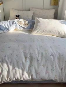 ins Feng Stitch Cartoon Washed Cotton Four-Piece Bedding Set Bed Sheet Single Duvet Cover Dormitory Universal Three-Piece Set LZD