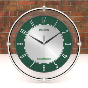 Jam Dinding Edison Sweep ES 331 CH AL T8 Chrome Timbul Diameter 330mm 33cm