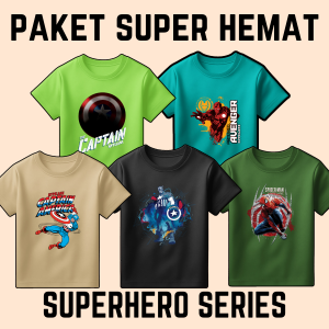 Paket Usaha Hemat Baju Kaos Atasan Kekinian Anak Laki Laki Karakter Superhero Keren Umur 1- 10 Tahun