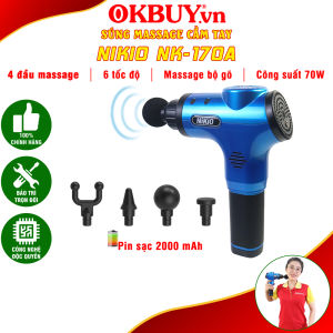 Súng massage cầm tay súng matxa giãn cơ máy massage cầm tay Nhật Bản Nikio NK-170A - 4 đầu massage 6 tốc độ mát xa - màu xanh dương| OKBUY