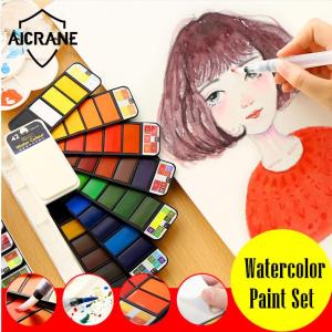 AICRANE 18/25/33/42 Solid Watercolor Paint Set With Water Brush Pen Foldable Travel Water Color Pigment For Draw Dropshipping (Free Watercolor brushes)