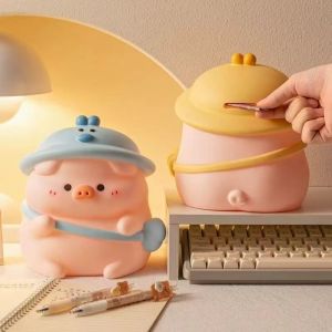 FDO0009 Anti-fall Coin Savings Tank Cute Pig Vinyl Kids Storage Box Decorative Durable Cartoon Coin Tank Household