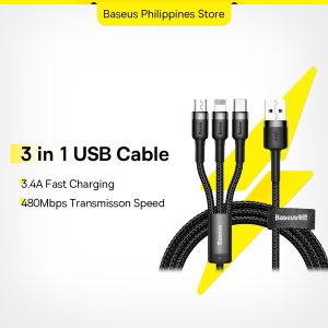 Baseus 3 in 1 USB Cable For iPhone 14 13 12 11 XR X Xs Max Multi Fast Charging USB Type C Cable For HuaWei Mate 40 Samsung S20 S10 Xiaomi Vivo Micro USB Data Cable
