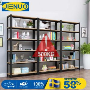 【จัดส่งที่รวดเร็ว】JIENUO ชั้นวางของ ชั้น วาง ของ ชั้นวางของถูกๆ ชั้นวางหนังสือ 5 ชั้น สแตนเลส+ไม้ แข็งแรงมาก Warehouse Shelf ชั้นวางสินค้า ชั้นเหล็กฉาก ชั้นวางของในครัว