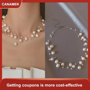 【CANAMEK 】 French Style Light Luxury Elegant Niche Design Pearl Multi-layer Pendant Necklace Fashion Women Sweet Jewelry Accessories Gift