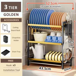 Dish Organizer Rack 2 Tier Dish Drying Rack With Drainboard And Utensil Holders Space-Saving Shelf For Kitchen Counter