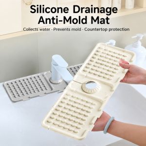 FOUNDTWO Cắt tự do Tấm lót vòi nước bằng silicone Chống trượt Có thể gấp lại. Tấm chắn nước bắn bồn rửa Đa chức năng Có thể điều chỉnh. Khay hứng nước nhỏ giọt Bồn rửa chén