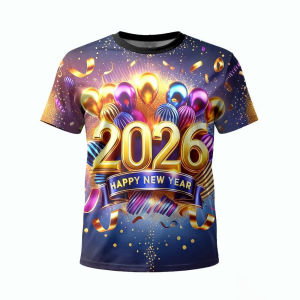 New Years T-shirt maikling manggas red round neck style malambot at komportable.