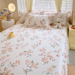 Dansunreve 100% Cotton Bed Skirt 1200TC High Quality Bedsheet Flower 45cm Height Bed Sheet with Skirt Anti-slip Bedspread Pillow Case Mattress Protector with Elastic Bands Skin-friendly
