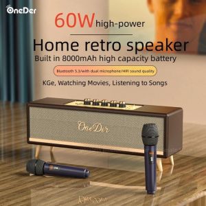 Loa Bluetooth 60W Kèm 2 Mic Karaoke chính hãng OneDer D8 vỏ dakiểu dáng cổ điển