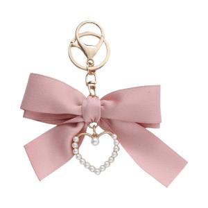 Ngọc trai thanh lịch ruy băng trái tim Bowknot Keychain cho phụ nữ với thiết kế phong cách Hàn Quốc và vật liệu hợp kim mạnh mẽ