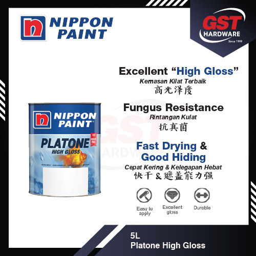 Nippon Paint Platone High Gloss 1L Cat Pintu Kayu Berkilat Cat Kayu