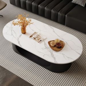 New Italian style light luxury rock slab coffee table living room oval simple storage high-end coffee table office commercial