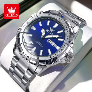 นาฬิกาของ OLEVS สำหรับผู้ชายกันน้ำได้ของแท้2026ใหม่นาฬิกาควอตซ์ลูมินัสปฏิทินสายนาฬิกาข้อมือทำจากสเตนเลสสตีล
