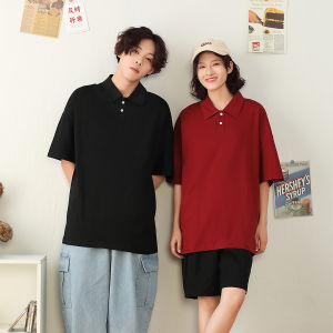2024 Couple T-shirts Summer New Arrival Japanese Solid Color Off-shoulder Fashion Casual Pure Cotton POLO Shirt Short-sleeved Loose Top for Men and Women