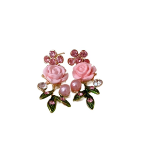 GLOWLITE Rhinestone Rose Flower Necklace Pearl Sweet Flower Bracelet Romantic Collarbone Chain Women Jewelry Party