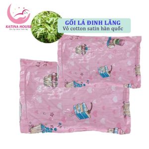 Gối lá đinh lăng cho bé sơ sinh và trẻ nhỏ Katina House vỏ Cotton Satin Hàn Quốc mềm mát thơm dịu