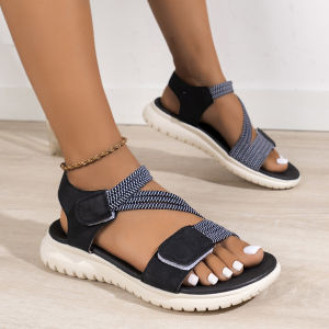 European and American Sandals Womens Cross-border Foreign Trade Plus Size Car Stitched Wedge Heel Casual Velcro Sandals