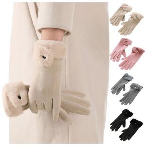 SWEET TIM ถุงมือ กันหนาว หนา ถุงมือขนนุ่ม ป้องกันลม กำมะหยี่ ถุงมือผู้หญิง ของขวัญ แบบเกาหลี ถุงมือฤดูหนาว ฤดูหนาว