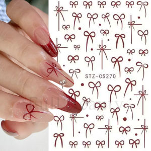 New INS Style Manicure Stickers French Style Burgundy Bow New Years Armor Adhesive Nail Stickers