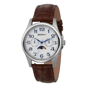 BERNY Watches for Men Moon Phase Quartz Mens Watch Day and Date Calendar Easy Read Vintage-Style Business Dress Wristwatch