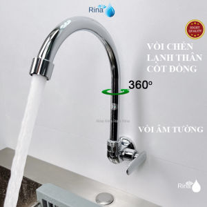 SIÊU BỀN NƯỚC MẠNH Vòi nước âm tường rửa chén bát lạnh đồng thau xi bóng Rina RN6023 ống xoay 360