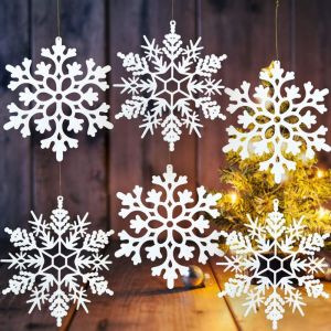 NCNC 12pcs/set DIY Christmas Snowflake Pendants Plastic Glitter Snowflake Christmas Artificial Snowflake Multipurpose Paper Crafts XmasTree Hanging Ornament Christmas