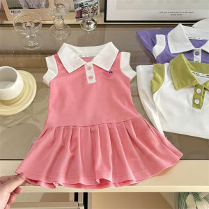AILEBE Kids Dresses Sleeveless Color Block A-Line Dress Elegant Collar Loose Cuffs Soft Breathable Sweat-Absorbing Summer Wear Fashionable Classic Design OOTD Pambahay For Baby Girls 0-13 Years Perfect For Daily Birthday Partie