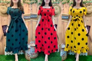 MIDI DRESS POLKA BNW KOREA 1228 DRESS WANITA TERBARU
