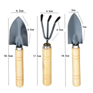 3PCS Garden Tools Set Plant Gardening Shovel Spade Rake with Wooden Handles Succulent Indoor Outdoor Gardening Essential