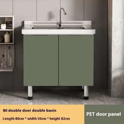 [Cozy ]Stainless Steel Kitchen Cabinet Large Capacity Multi-functional Storage Cabinet Storage Cabinet With Double Sink