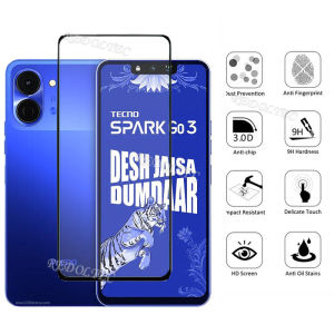 Tecno Spark GO 3 2 in 1 Screen Protector+ Protector Full Cover Full Glue Tecno Spark GO3 SparkGO3 Tempered Glass Film Protection With Camera Flim Protection