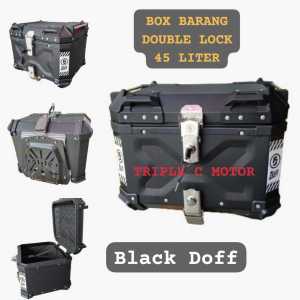 BOX BARANG MOTOR JUMBO KAPASITAS 45 LITER REAR TAIL TOP BOX DOUBLE LOCK BAGASI KOTAK KUNCI TOURING MULTIFUNGSI TAHAN AIR PLUS BRACKET PLAT BESI ZEUS BLACK HITAM STARLIGHT