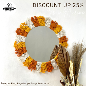 MINIMALY17 Cermin Macrame Pelangi (D.50CM) Kaca Cermin Aesthetic Kaca Dinding Cermin Dinding