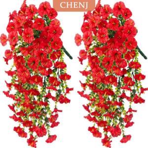 [COD] CHENJ ดอกไม้ปลอมแขวนยามเช้า2ชิ้นดอกไม้ปลอมสำหรับกลางแจ้งบ้านสวนแขวนผนังต้นไม้ petunias ตกแต่งงานแต่งงาน