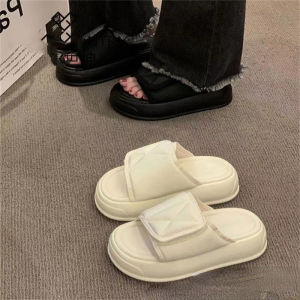 IELGY White Black Velcro Slippers Womens Platform Sole Summer Non-slip Beach