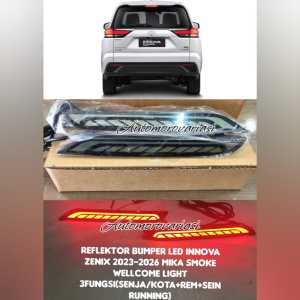 LAMPU LED REFLEKTOR  BUMPER BELAKANG INNOVA ZENIX 2023 2024 2025 2026  UP WELLCOME LIGHT 3 FUNGSI REFLECTOR MATA KUCING LAMPU(HARGA SEPASANG) MIKA SMOKE