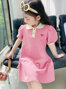 Childrens Clothing Formal Polo Dress New Korean Fashion Collar Puff Sleeve Casual Birthday Party for Kids Girls age 3-14 years old