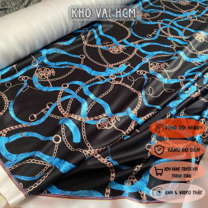Vải Thun Poly Họa Tiết Xanh - Chất Dày Mềm Mại Co Giãn Khổ Vải 1m55 - Đồ Tập Đầm Váy Thiết Kế