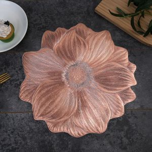 Round Placemat for Dining Table Pressed Lotus Flower Place Mats 15 Inch Vinyl Table Mats for Chrismas Holiday Party Decoration